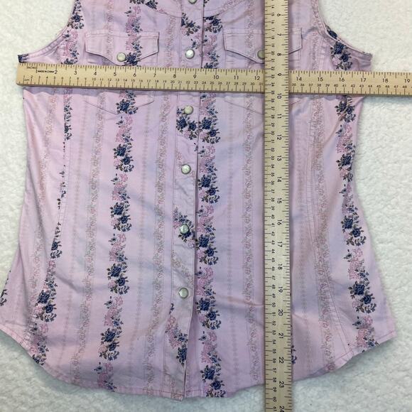 Bit & Bridle women’s western shirt pearl snap buttons sm boho pink blue floral - Picture 6 of 8
